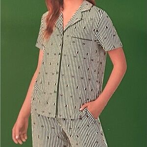 Kate Spade Green and White Striped bee Pajama shorts Set